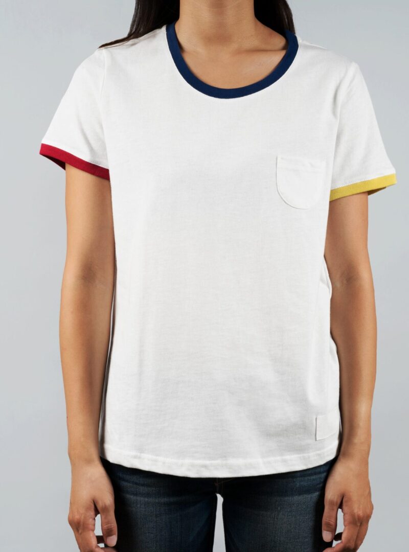 T-shirt blanc- bordures colorées